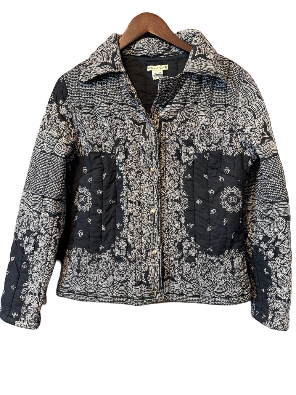 Blue Plate Black and White Paisley Quilted Bandana Snap Jacket Size M